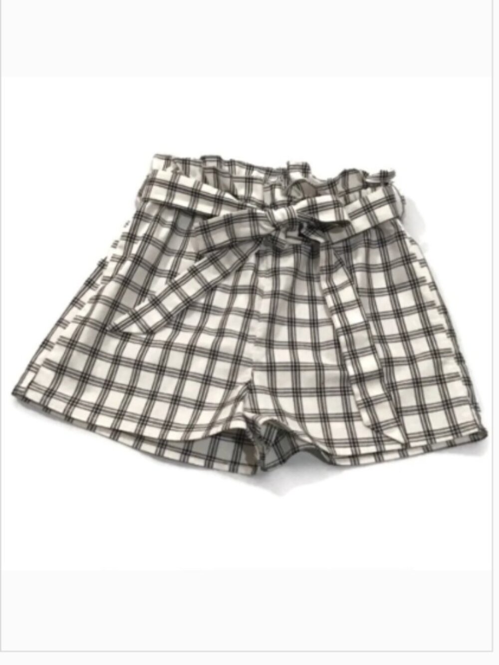 Etophe Studios Black and White Plaid Paperbag Cotton Shorts